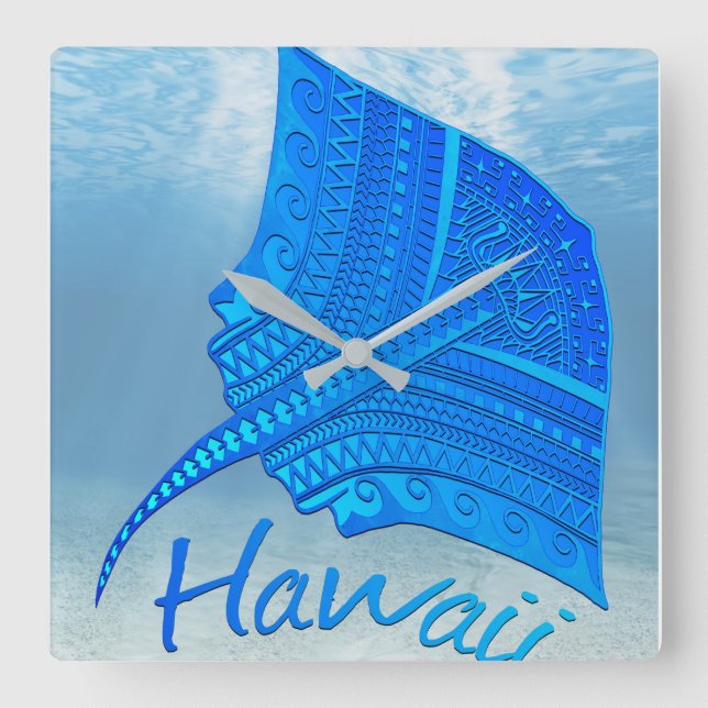 Tribal Hawaiian Stingray Square Wall Clock (Front)