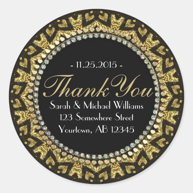 Tribal HeART Deco Gold Black Thank You Stickers (Front)