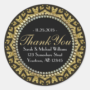 Tribal HeART Deco Gold Black Thank You Stickers