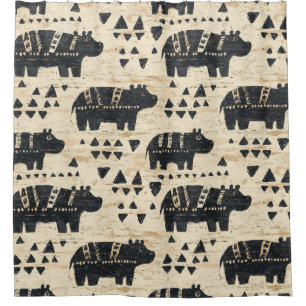 Tribal Hippo Safari Pattern Shower Curtain