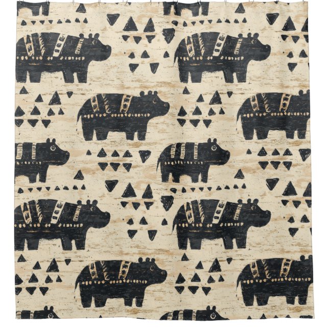 Tribal Hippo Safari Pattern Shower Curtain (Front)