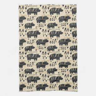 Tribal Hippo Safari Pattern Tea Towel