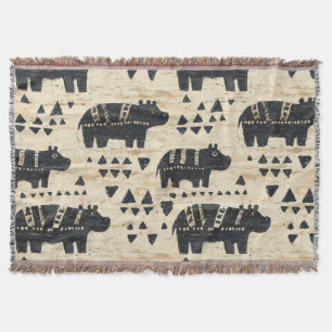 Tribal Hippo Safari Pattern Throw Blanket