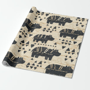 Tribal Hippo Safari Pattern Wrapping Paper