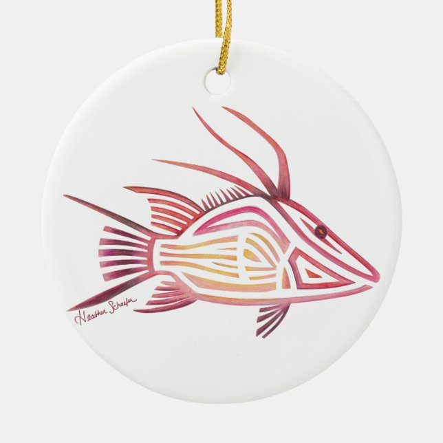 Tribal Hogfish Ceramic Tree Decoration (Front)