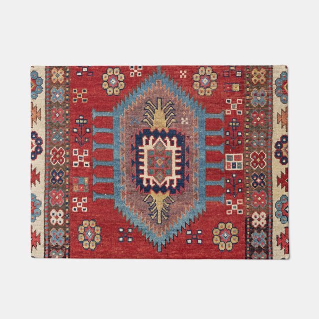 Tribal Honeycomb Palmette II Red Flower  Doormat (Front)