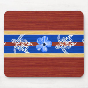 Tribal Honu Fake Wood Surfboard Mouse Mat