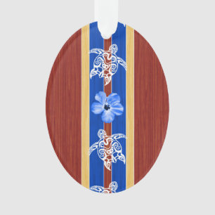 Tribal Honu Fake Wood Surfboard Ornament