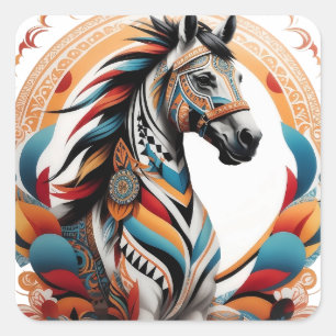 Tribal horse spirit logo square sticker
