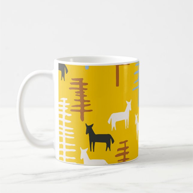 Tribal Horses: Forest Retro Seamless Coffee Mug (Left)