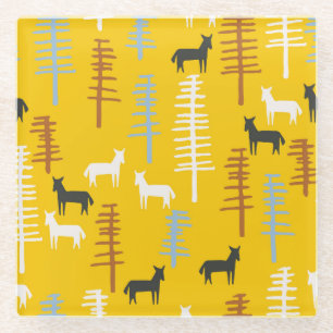 Tribal Horses: Forest Retro Seamless Glass Coaster