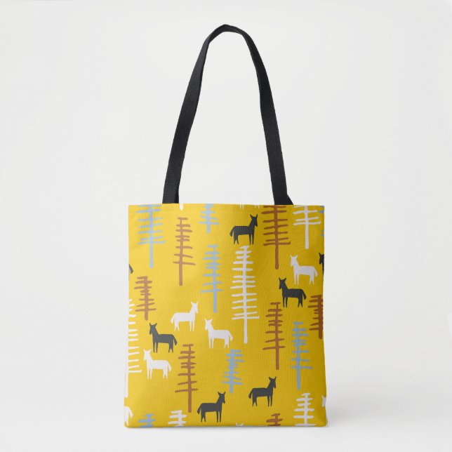 Tribal Horses: Forest Retro Seamless Tote Bag (Front)