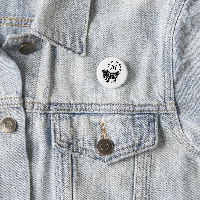 Tribal Iguana Monogram 3 Cm Round Badge (In Situ)