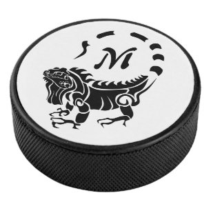Tribal Iguana Monogram Hockey Puck
