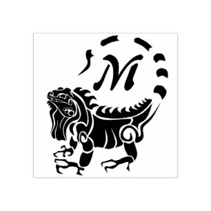 Tribal Iguana Monogram Rubber Stamp