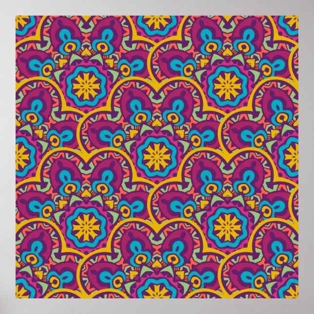 Tribal indian ethnic seamless mandalas repeat desi poster (Front)