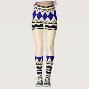 Tribal-Inspired Blue & Cream Leggings
