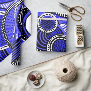 Tribal Inspired Pattern   Blue, Black, White Wrapping Paper