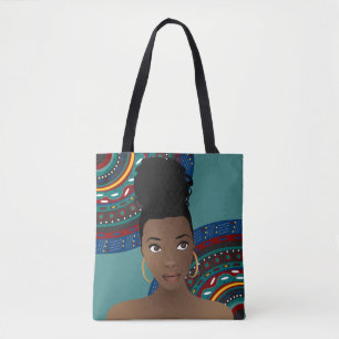 Tribal Inspired Top Knot Teal Tote Bag