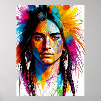 Tribal Kaleidoscope: Colourful Indigenous Portrait Poster