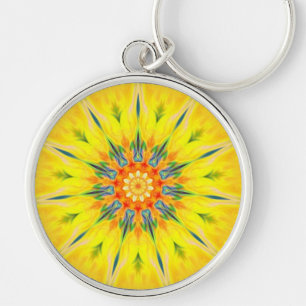 Tribal Key Mandala Star Flower Fractal Keychain