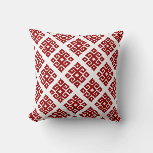 Tribal key patterned red white lumber pillow