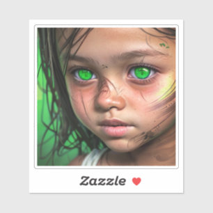 Tribal Kids Futuristic Girl Glowing Green Eyes