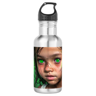 Tribal Kids Futuristic Girl Glowing Green Eyes 532 Ml Water Bottle