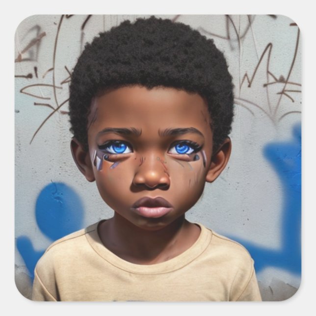 Tribal Kids | Little Boy of Colour Futuristic Square Sticker (Front)