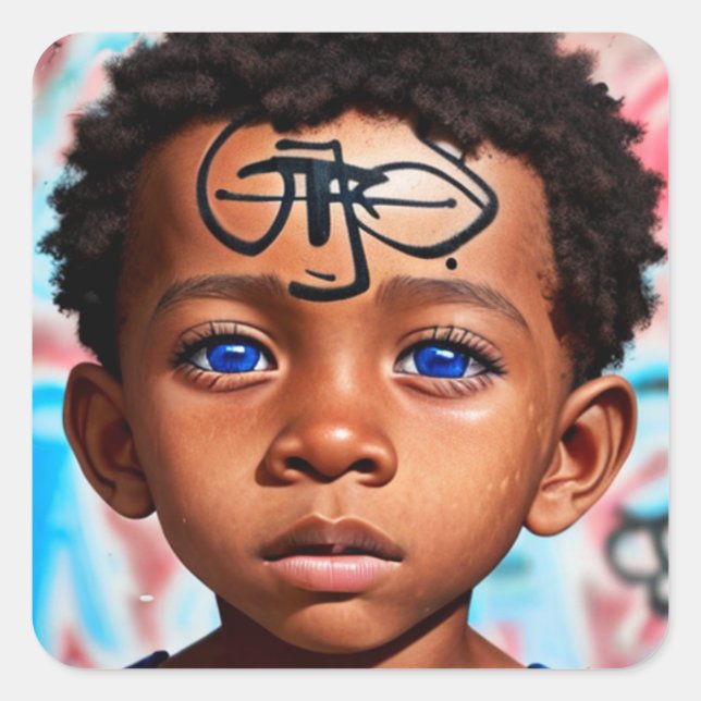 Tribal Kids | Little Futuristic Boy Street Art Square Sticker (Front)