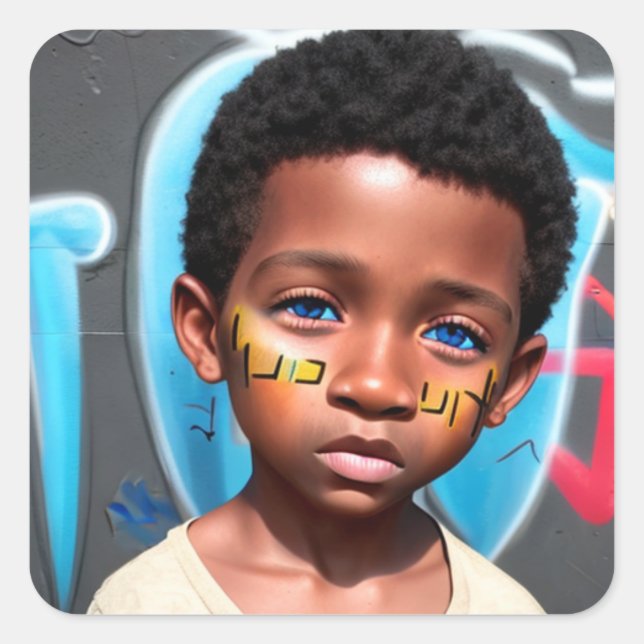 Tribal Kids | Little Futuristic Boy Street Smart Square Sticker (Front)