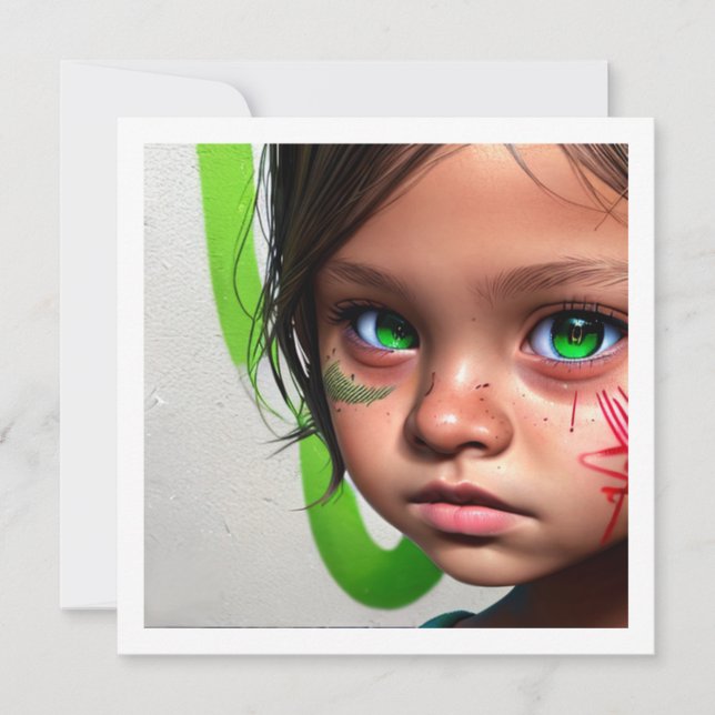 Tribal Kids | Little Futuristic Girl Green Eyes (Front)