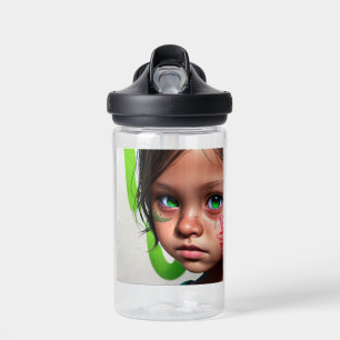 Tribal Kids Little Futuristic Girl Green Eyes Water Bottle