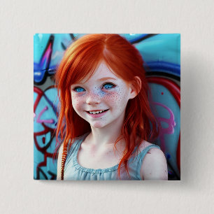 Tribal Kids   Pretty Little Redhead Girl  15 Cm Square Badge