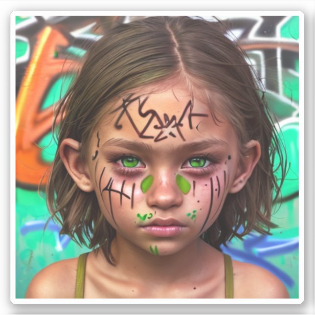 Tribal Kids | Urban Futuristic Girl Green Eyes (Front)