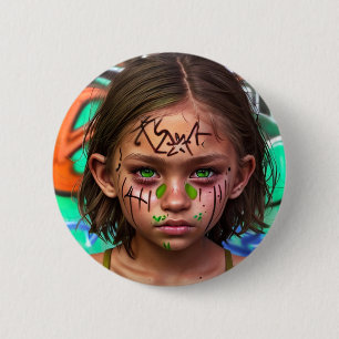 Tribal Kids   Urban Futuristic Girl Green Eyes 6 Cm Round Badge