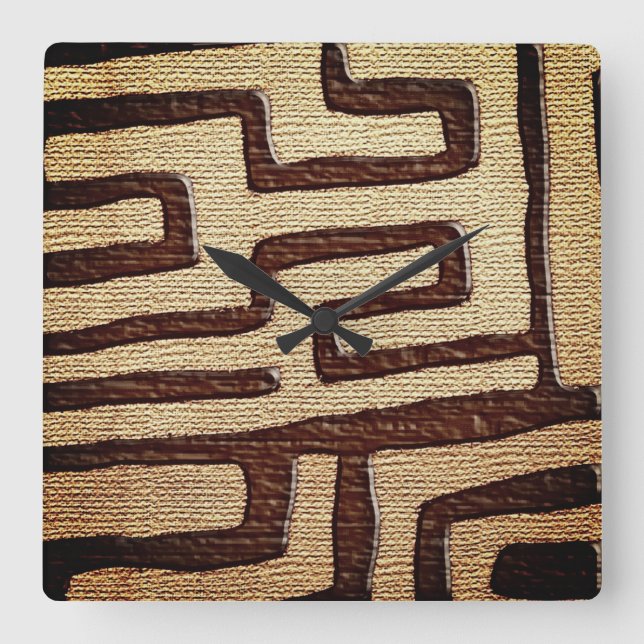 Tribal Kuba Cloth Print  Square Wall Clock (Front)