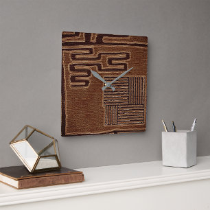 Tribal Kuba Cloth Print  Square Wall Clock