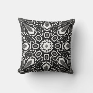 Tribal Lily Black White Geometric Mandala Cushion