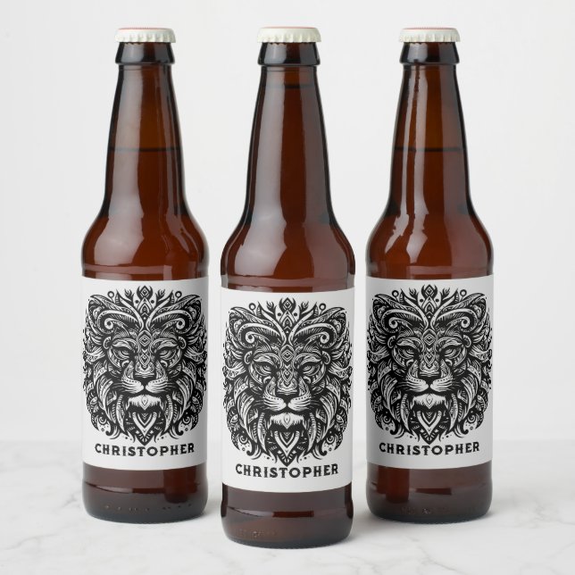 Tribal Lion Add Name Beer Bottle Label (Bottles)