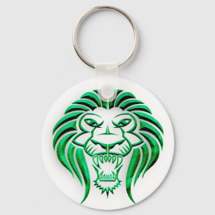 Tribal Lion Head-Green Key Ring
