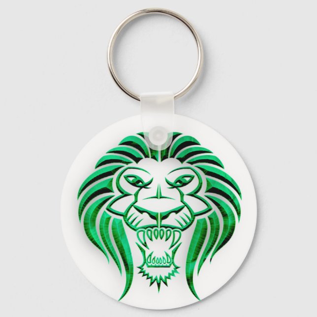 Tribal Lion Head-Green Key Ring (Front)