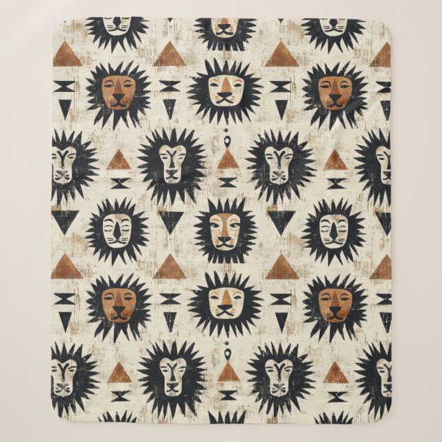 Tribal Lion Safari Pattern Sherpa Blanket (Front)
