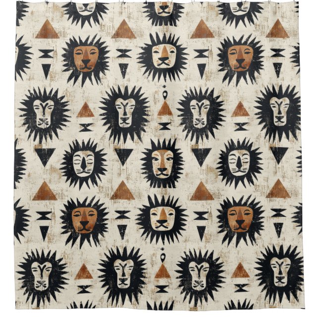 Tribal Lion Safari Pattern Shower Curtain (Front)