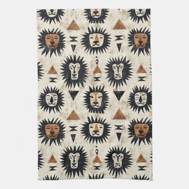 Tribal Lion Safari Pattern Tea Towel (Vertical)