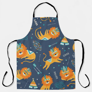 Tribal Lions Cartoon Seamless Pattern Apron