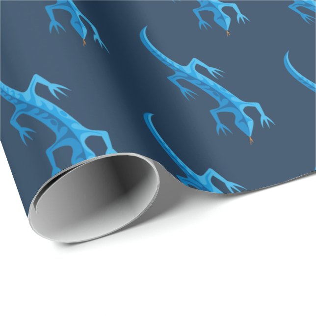 Tribal Lizard Blue Pattern Wrapping Paper (Roll Corner)