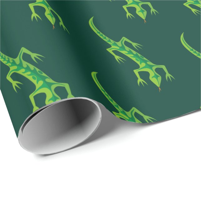 Tribal Lizard Green Pattern Wrapping Paper (Roll Corner)