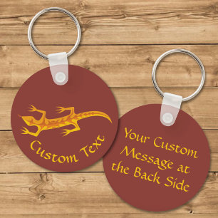 Tribal Lizard Orange Keychain