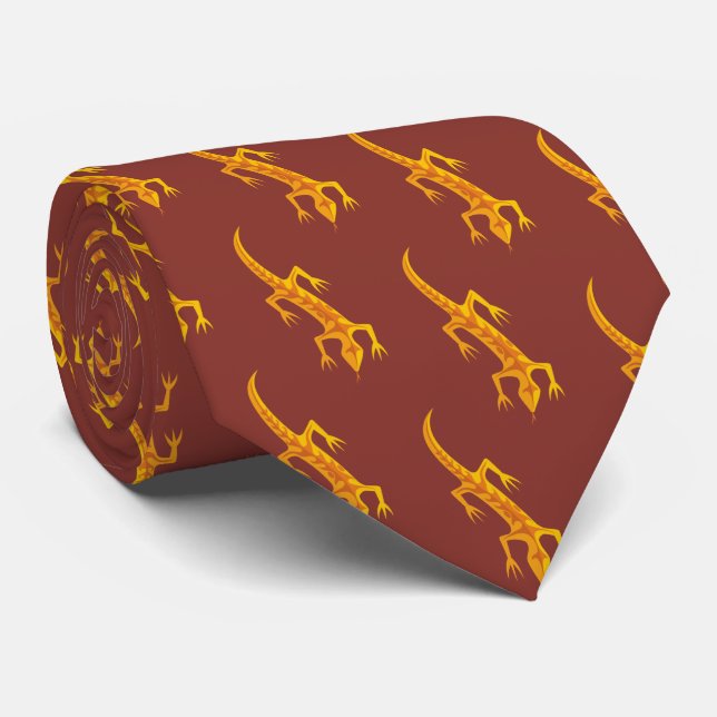 Tribal Lizard Orange Pattern Tie (Rolled)